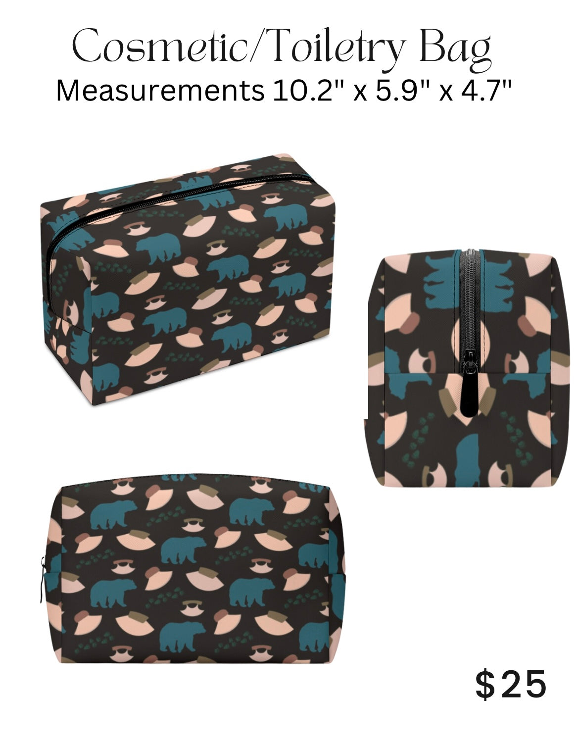 Bears & Ulus Teal Cosmetic/Toiletry Bag
